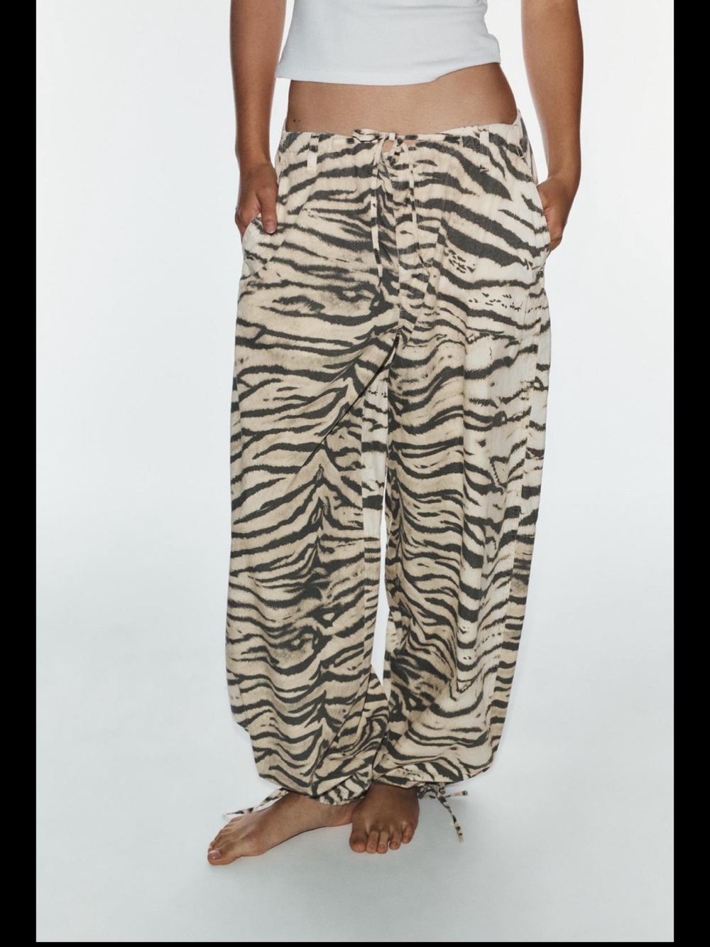 Zara - Women’s animal print wide leg drawstring pants